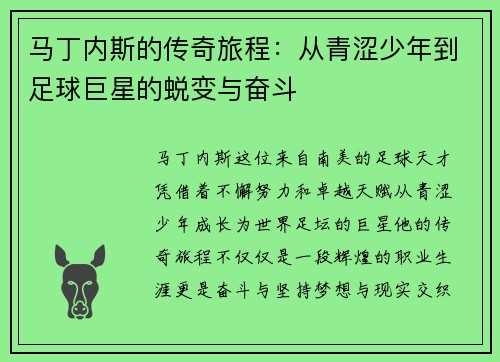 马丁内斯的传奇旅程：从青涩少年到足球巨星的蜕变与奋斗