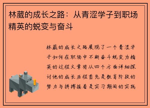 林葳的成长之路：从青涩学子到职场精英的蜕变与奋斗