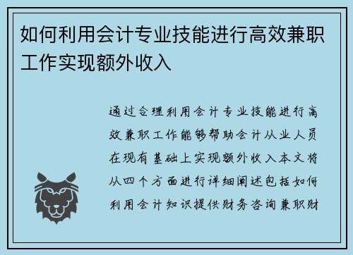 如何利用会计专业技能进行高效兼职工作实现额外收入